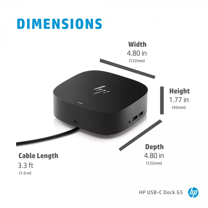 HP USB-C Dock G5, laidinis, USB 3.2 Gen 1 (3.1 Gen 1) Type-C, juoda, juoda, Kinija, Tailandas, Meksika, HP