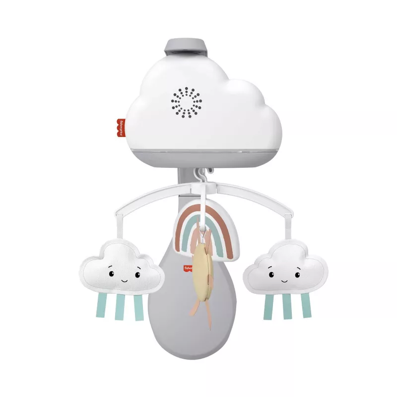 Fisher-Price Rainbow Showers Bassinet to Bedside Mobile, lovytė, garsas, naktinė lemputė, integruotas laikmatis, audinys, plastikas