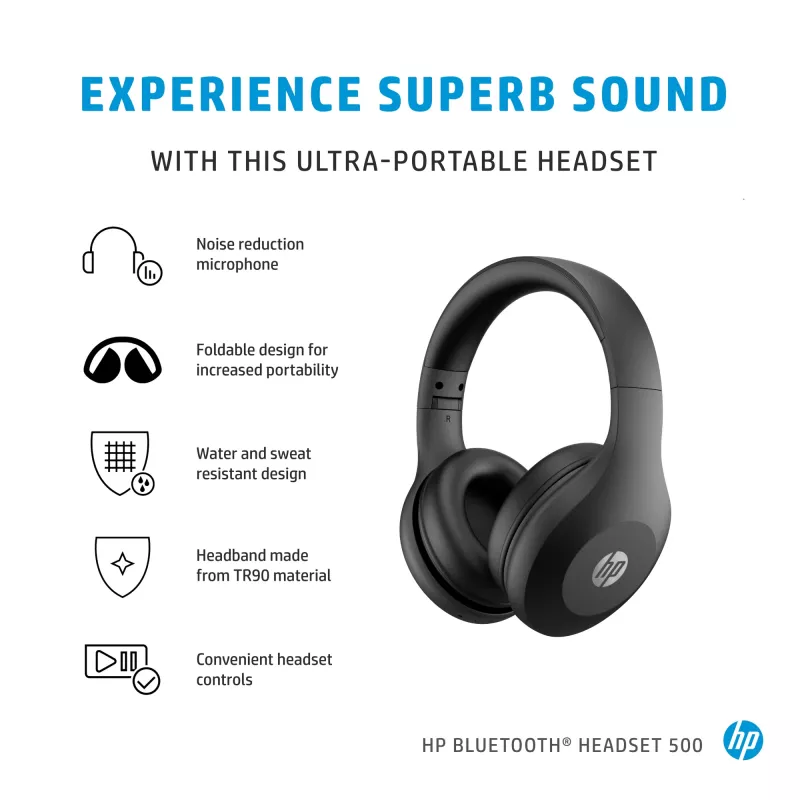 HP Bluetooth Headset 500, belaidis, 220 g, ausinės, juoda