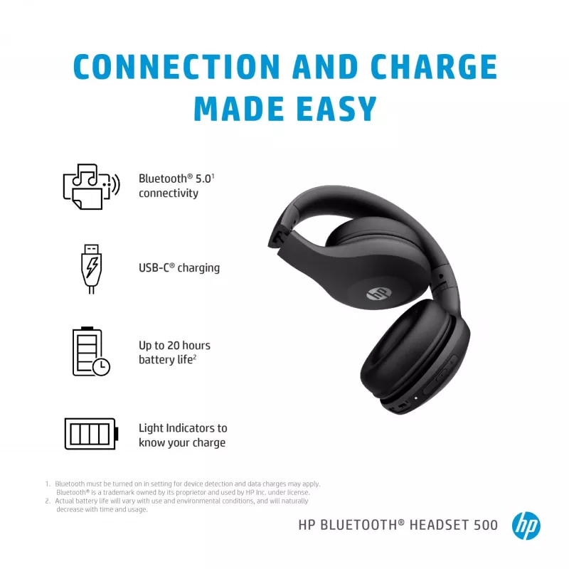HP Bluetooth Headset 500, belaidis, 220 g, ausinės, juoda