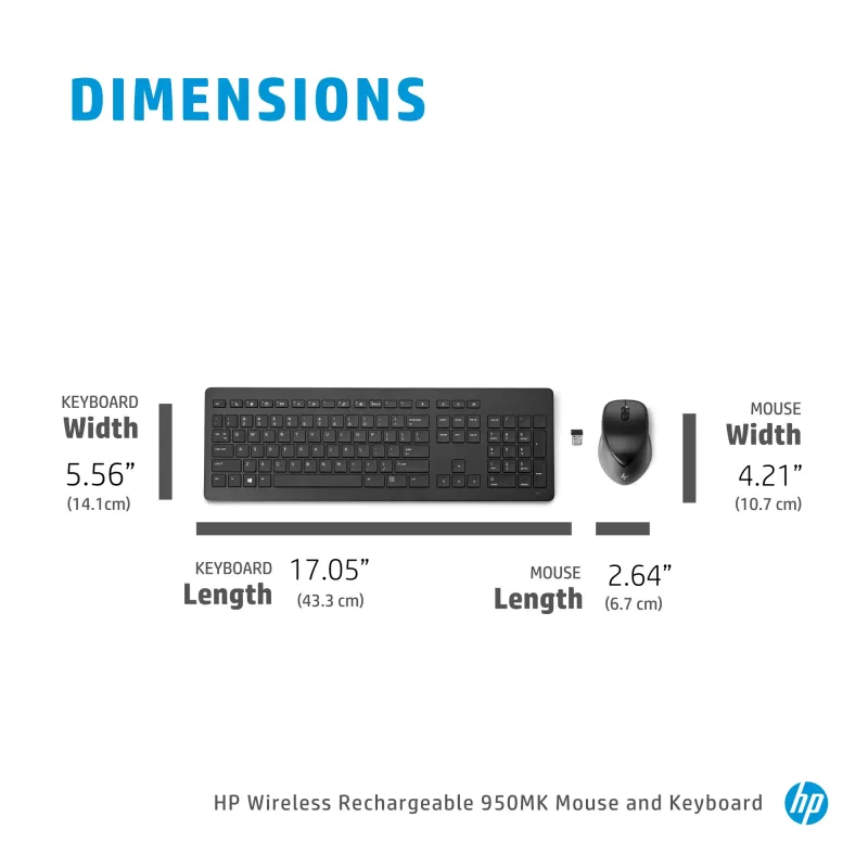 HP belaidė įkraunama 950MK pelė ir klaviatūra, pilno dydžio belaidė mechaninė