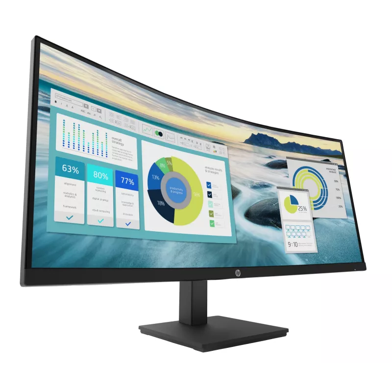 HP P34hc G4 WQHD USB-C lenktas monitorius, 86,4 cm (34 colių), 3440 x 1440 pikselių, Wide Quad HD, LCD, 5 ms, juodas