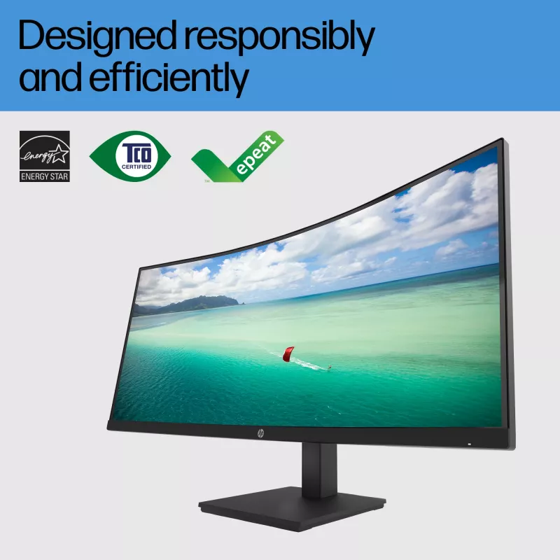 HP P34hc G4 WQHD USB-C lenktas monitorius, 86,4 cm (34 colių), 3440 x 1440 pikselių, Wide Quad HD, LCD, 5 ms, juodas