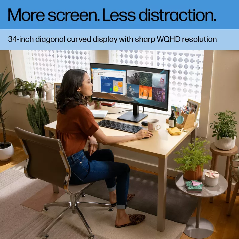 HP P34hc G4 WQHD USB-C lenktas monitorius, 86,4 cm (34 colių), 3440 x 1440 pikselių, Wide Quad HD, LCD, 5 ms, juodas