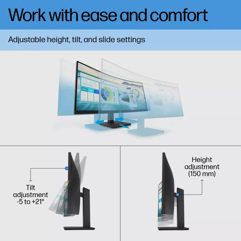 HP P34hc G4 WQHD USB-C lenktas monitorius, 86,4 cm (34 colių), 3440 x 1440 pikselių, Wide Quad HD, LCD, 5 ms, juodas