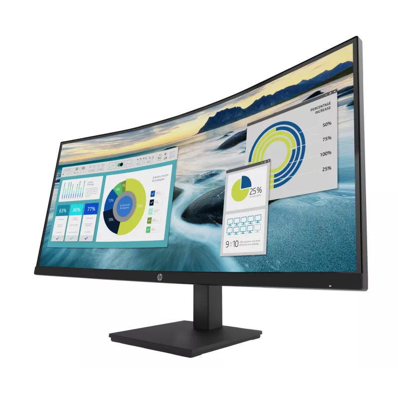 HP P34hc G4 WQHD USB-C lenktas monitorius, 86,4 cm (34 colių), 3440 x 1440 pikselių, Wide Quad HD, LCD, 5 ms, juodas