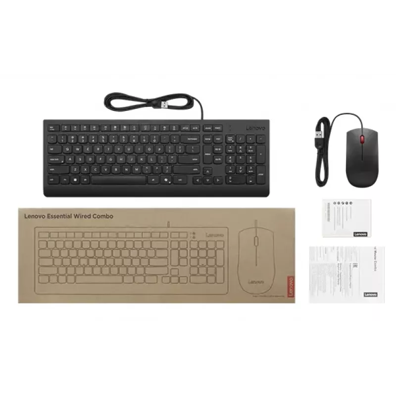 Laidinė pilno dydžio USB klaviatūros ir pelės rinkinys „Lenovo 4X31R64409“ — 100% išdėstymas, 1,8 m laidas, juoda, daniška