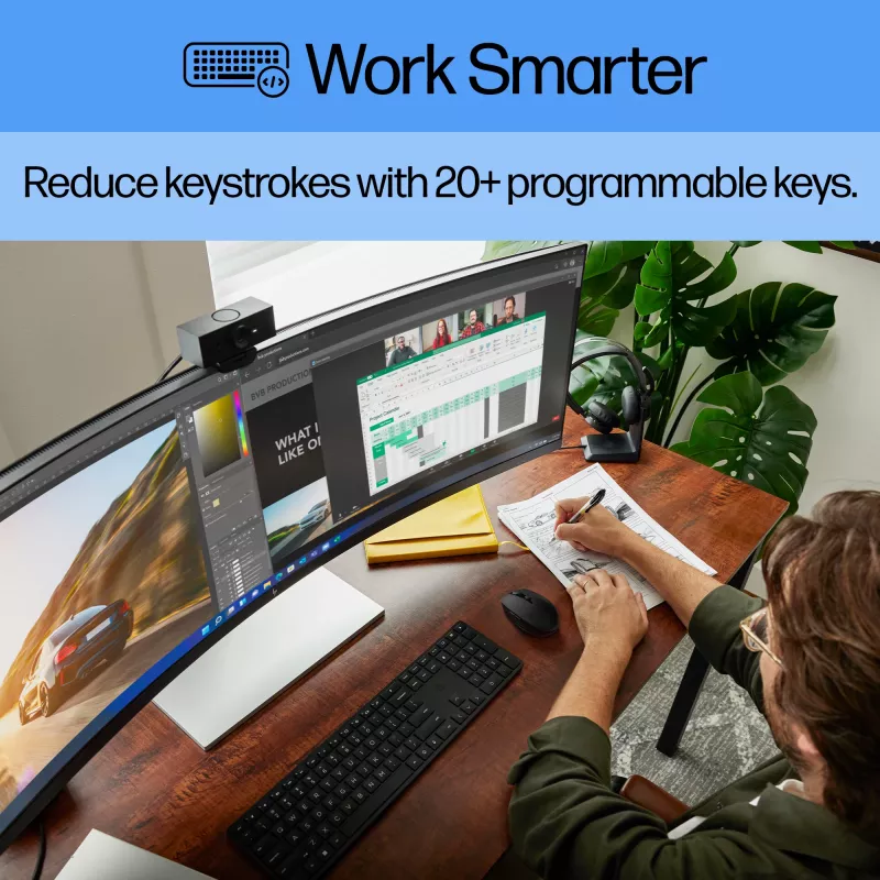 HP 450 programuojama belaidė klaviatūra, pilno dydžio (100%), laidinė ir belaidė, RF belaidė + USB, juoda