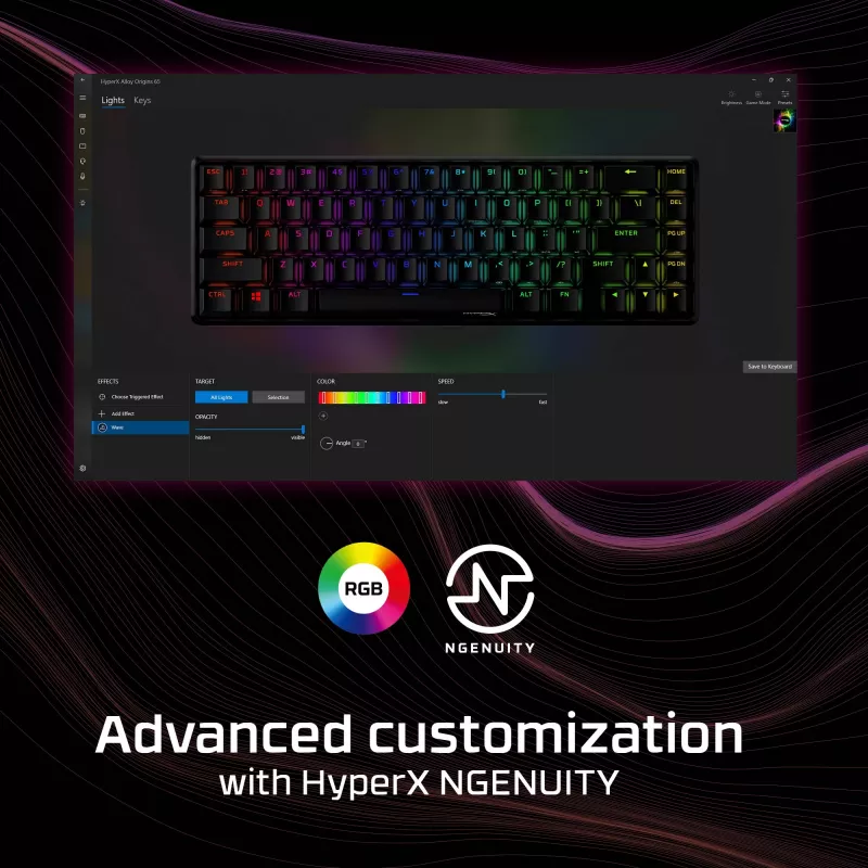 HyperX Alloy Origins 65 - Mechaninė žaidimų klaviatūra - HX Aqua (US išdėstymas)