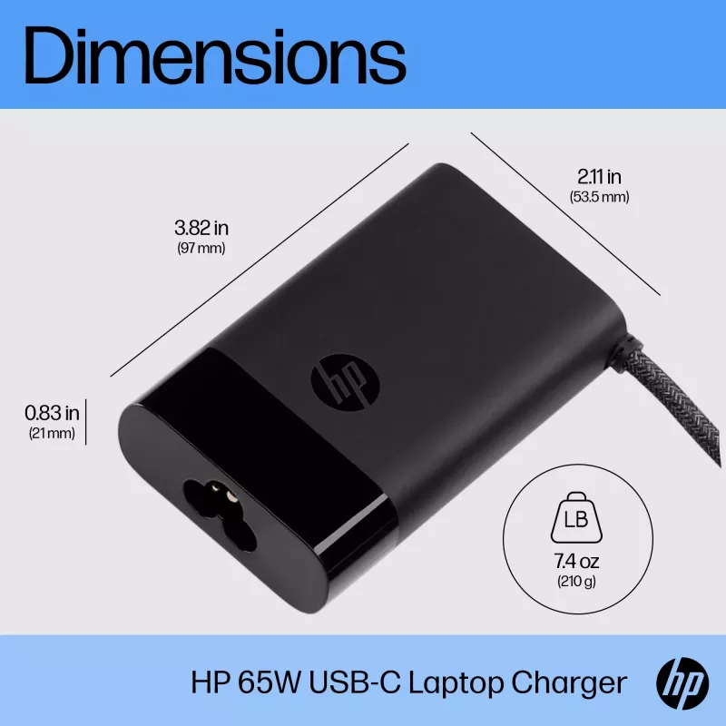 HP USB-C 65W nešiojamojo kompiuterio įkroviklis, Nešiojamas kompiuteris, Vidinis, 90 V, 65 W, 5 - 20 V, 1.6 A