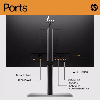 HP E24 G5 FHD PVC Free Monitor, 60.5 cm (23.8 inch), 1920 x 1080 pikselių, Full HD, LCD, 5 ms, juoda, sidabrinė