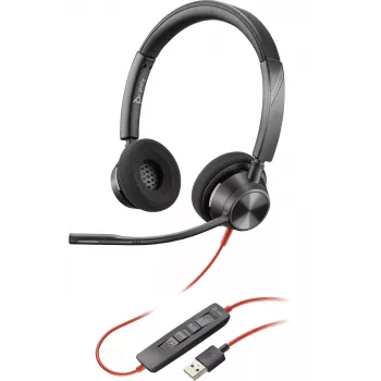 HP Poly Poly Juodawire 3320 USB-A ausinės, laidinės, biurui/skambučių centrui, 130 g, ausinės, juodos