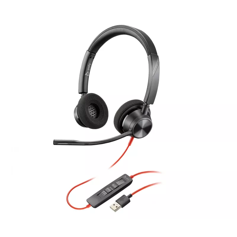 HP Poly Poly Juodawire 3320 USB-A ausinės, laidinės, biurui/skambučių centrui, 130 g, ausinės, juodos