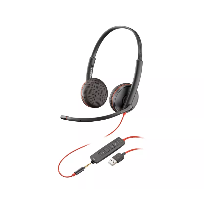 Ausinės POLY Juodawire 3225 Stereo USB-A laidinės biurui skambučių centrui