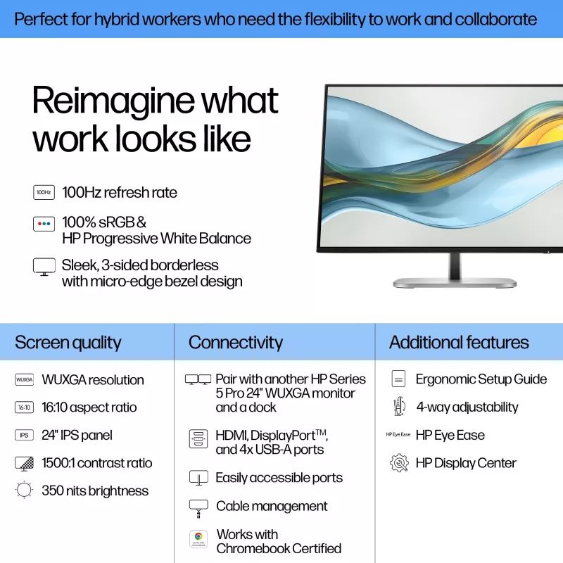 HP Series 5 Pro 24 colių WUXGA monitorius - 524pn, 61 cm (24 coliai), 1920 x 1200 pikselių, WUXGA, LCD, 5 ms, juodas