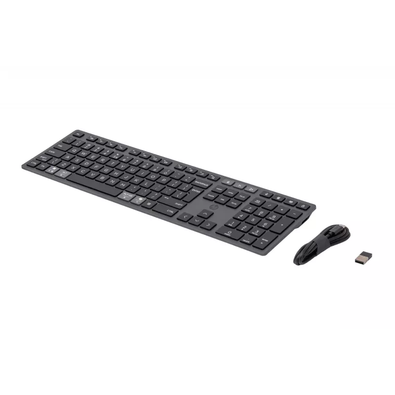 HP 720 kelių įrenginių įkraunama belaidė klaviatūra, pilno dydžio (100 %), belaidė, USB + Bluetooth, mechaninė, QWERTY, juoda