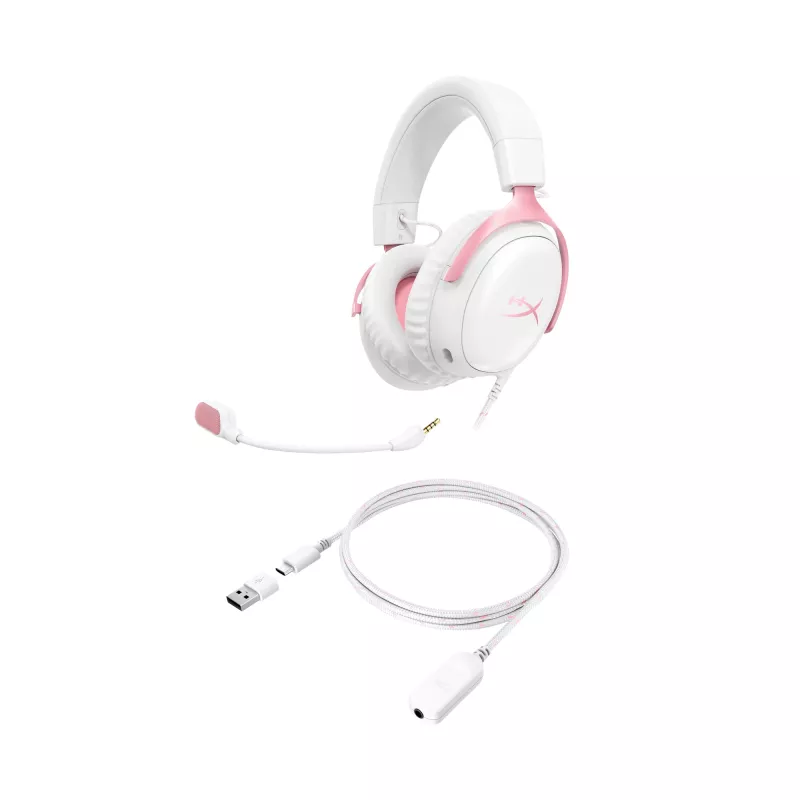 HyperX Cloud III – žaidimų ausinės (balta / rožinė)