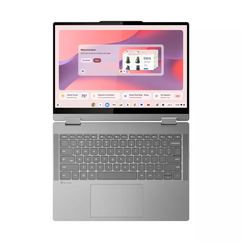 Lenovo Chrome 2in1 14IRU10 Intel Core 5 120U Chromebook 35.6 cm (14 colių) jutiklinis ekranas WUXGA 8 GB LPDDR5-SDRAM 128 GB UFS Wi-Fi 6E (802.11ax) ChromeOS anglų Pilka