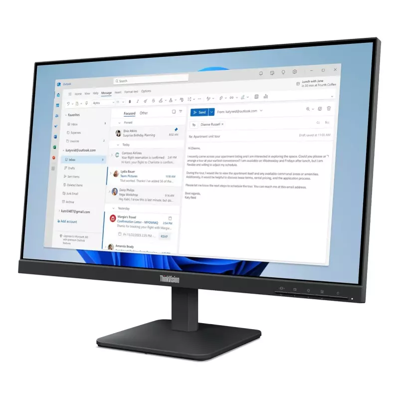 24 colių Lenovo ThinkVision S24-4e LED IPS monitorius, 1920x1080 Full HD, 6 ms, 178° žiūrėjimo kampai, VESA, juodas