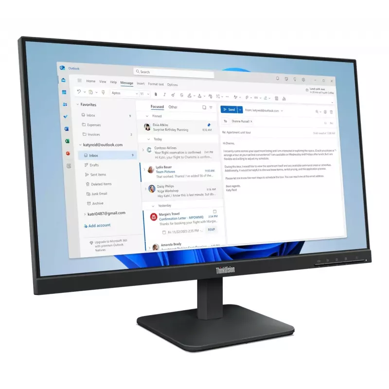 24 colių Lenovo ThinkVision S24-4e LED IPS monitorius, 1920x1080 Full HD, 6 ms, 178° žiūrėjimo kampai, VESA, juodas