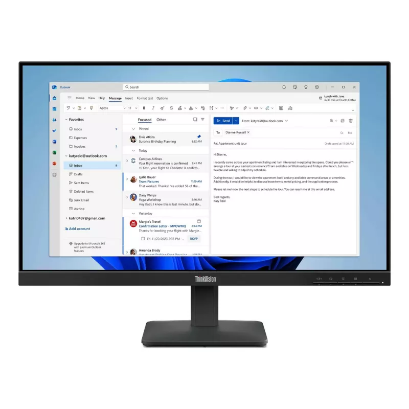 24 colių Lenovo ThinkVision S24-4e LED IPS monitorius, 1920x1080 Full HD, 6 ms, 178° žiūrėjimo kampai, VESA, juodas