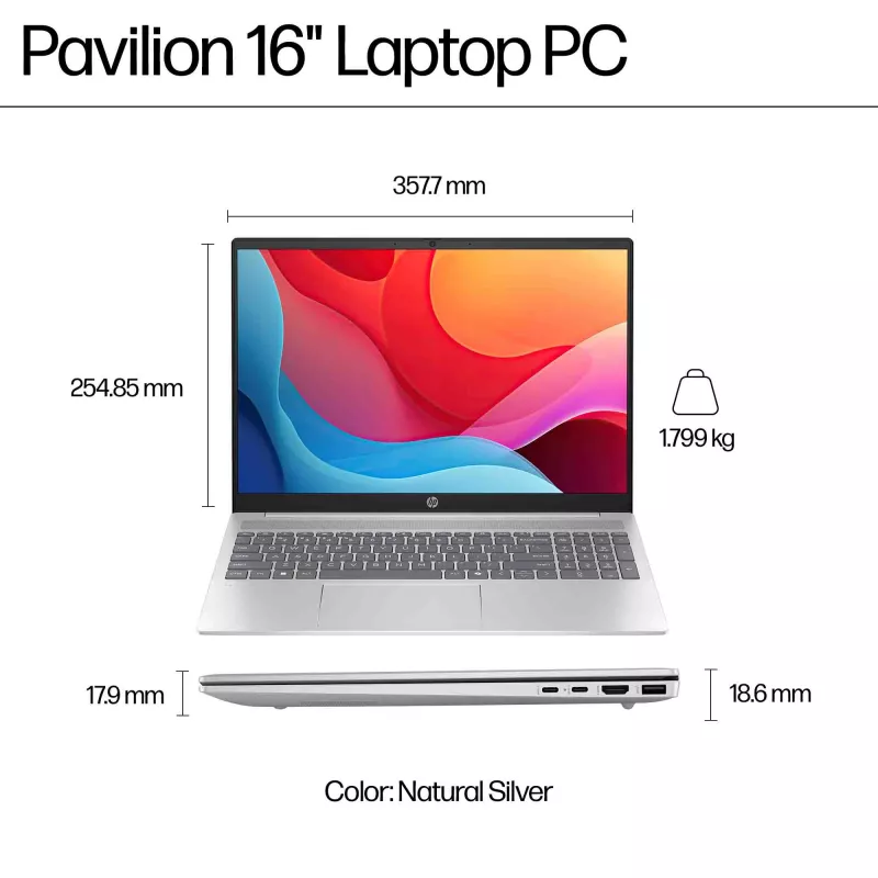 HP Pavilion 16-ag0009na AMD Ryzen™ 5 8540U nešiojamasis kompiuteris 40,6 cm (16 colių) jutiklinis ekranas 2K 8 GB LPDDR5-SDRAM Wi-Fi 6 (802.11ax) Windows 11 Home mėlynas (atnaujinta prekė)
