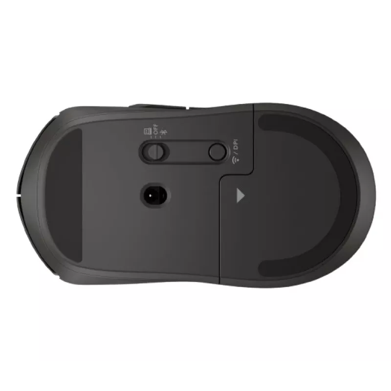 Belaidė pelė HP 405 Quiet — abiem rankoms tinkama, optinė 1200 DPI, RF belaidis ryšys + Bluetooth, 5 mygtukai, maitinama baterijomis, juoda
