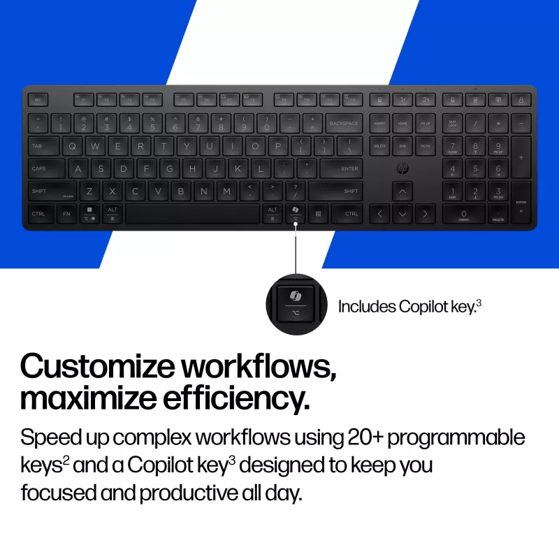 HP 495K kelių įrenginių dviejų režimų klaviatūra, pilno dydžio (100 %), belaidė, USB + Bluetooth, juoda