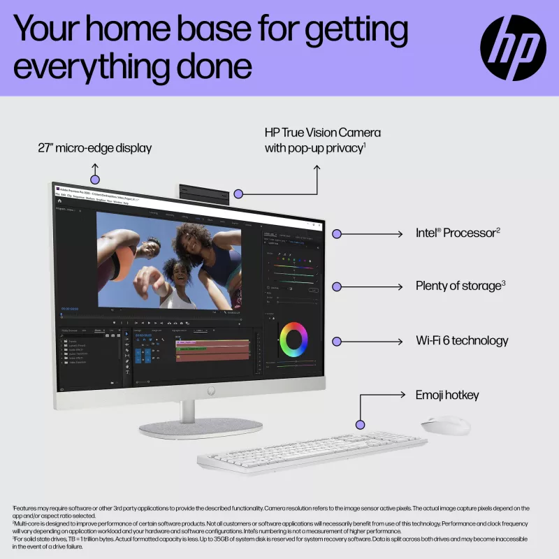 HP All-in-One 27-cr0048na Intel® Core™ i7 i7-1355U 68.6 cm (27 coliai) 1920 x 1080 pikseliai All-in-One kompiuteris 8 GB DDR4-SDRAM 1 TB SSD Windows 11 Home Wi-Fi 6 (802.11ax) Balta