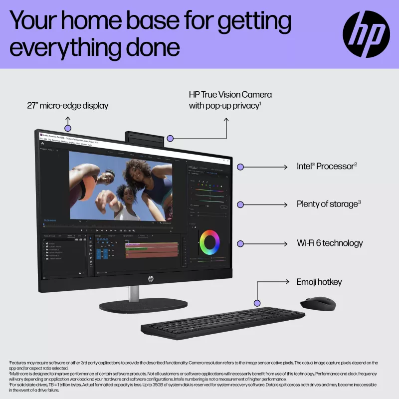 HP All-in-One 27-cr0048na Intel® Core™ i7 i7-1355U 68.6 cm (27 coliai) 1920 x 1080 pikseliai All-in-One kompiuteris 8 GB DDR4-SDRAM 1 TB SSD Windows 11 Home Wi-Fi 6 (802.11ax) Balta