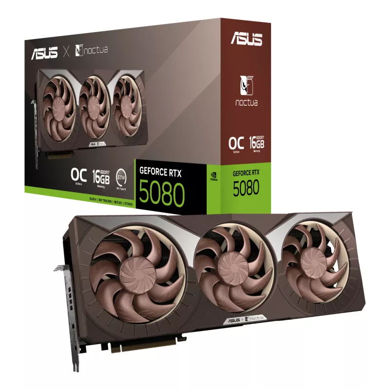Vaizdo plokštė ASUS GeForce RTX 5080 16 GB GDDR7, PCIe 5.0, 256 bitų, 385×80×151 mm, 3 ventiliatoriai, 16 kontaktų maitinimas