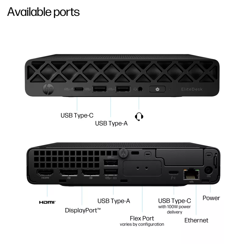 Mini PC HP EliteDesk 8 Mini G1i AI — Intel Core Ultra 7 265T, 16 GB DDR5, 1 TB SSD, Windows 11 Pro, Juoda