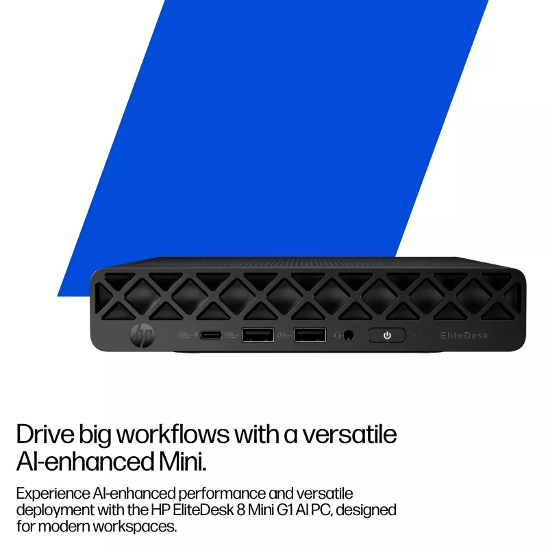 Mini PC HP EliteDesk 8 Mini G1i AI — Intel Core Ultra 7 265T, 16 GB DDR5, 1 TB SSD, Windows 11 Pro, Juoda
