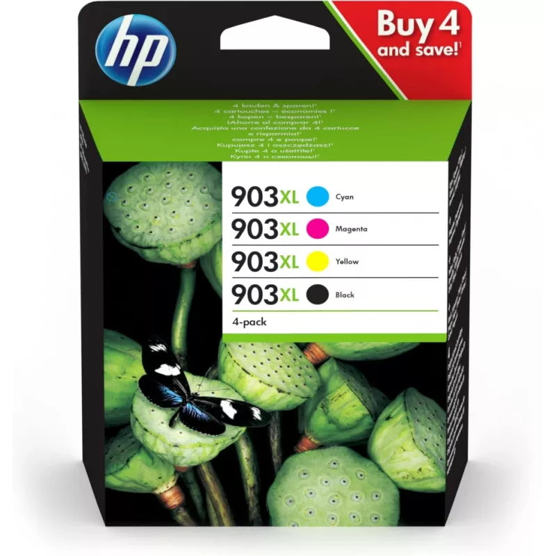HP 903XL rašalo kasetė 4 vnt. Originali didelio našumo (XL) juoda, žydra, rausvai raudona, geltona