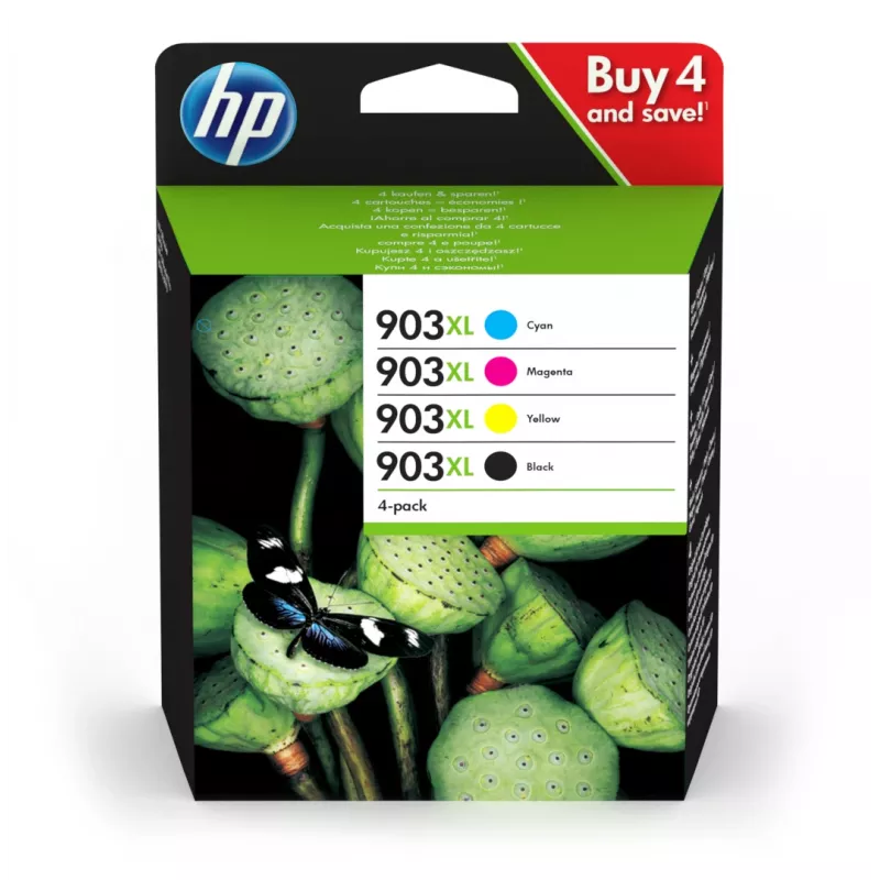 HP 903XL rašalo kasetė 4 vnt. Originali didelio našumo (XL) juoda, žydra, rausvai raudona, geltona