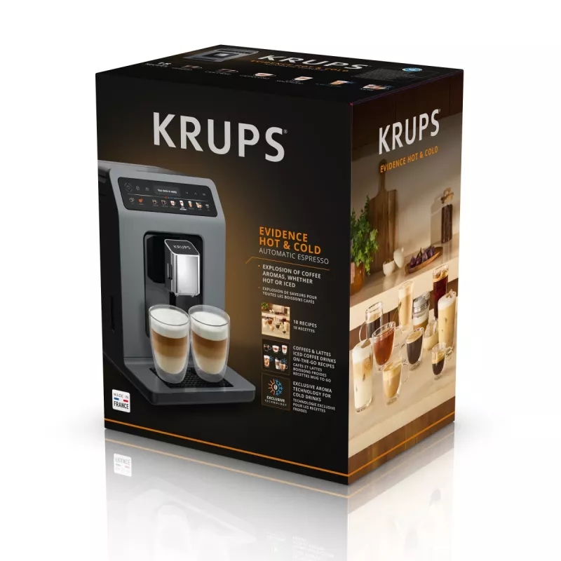 Espresso aparatas „Krups Evidence Hot & Cold EA898GF0“ — visiškai automatinis, 2,5 l vandens talpa, įmontuotas malūnėlis, 2 snapeliai