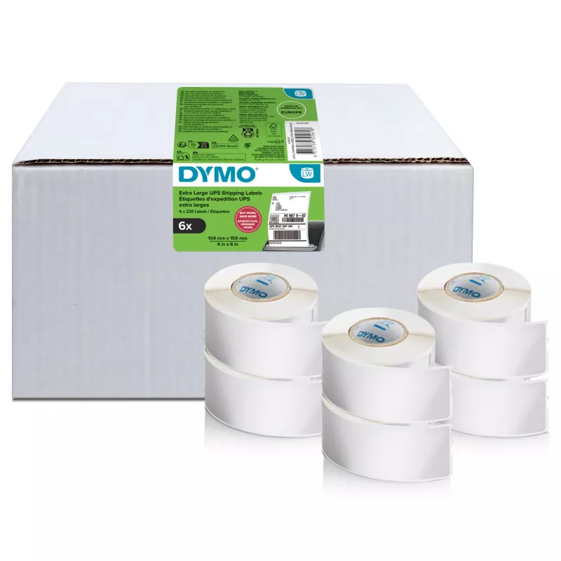 Siuntimo etiketės Dymo LabelWriter Extra Large 104×159 mm Lipnios 6 ritinėliai, 1 320 etikečių, skirtos LabelWriter 4XL/5XL