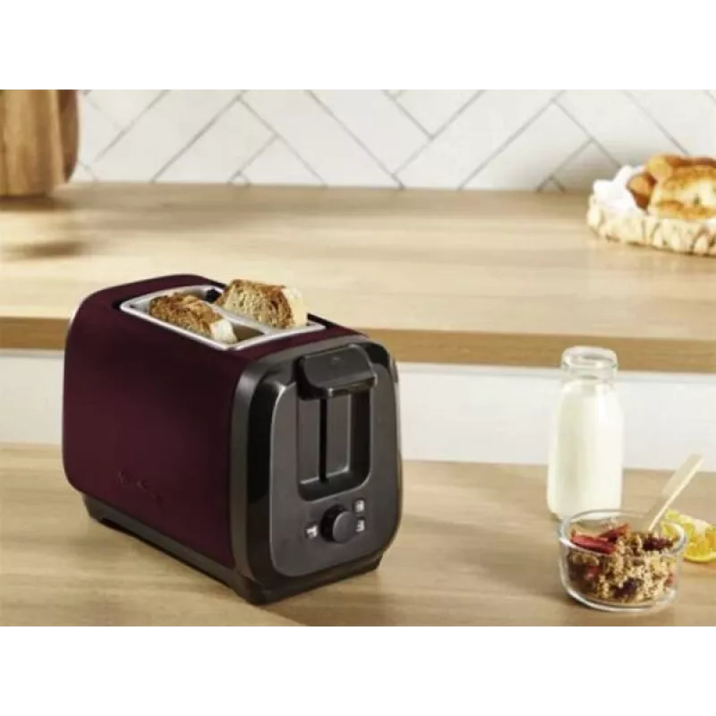 Toaster MOULINEX LT5S05E0 — 2 riekių, 1300 W, nerūdijančio plieno korpusas, juoda/raudona