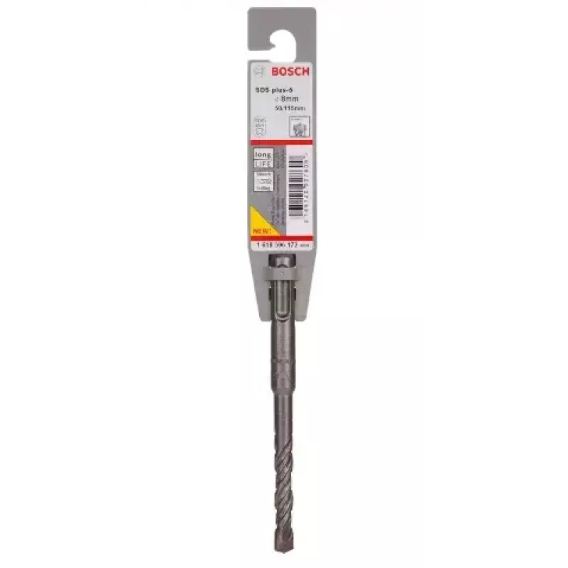 Plaktukinis grąžtas Bosch SDS Plus-5 — 8 mm, skirtas rotoriniam plaktukui ir gręžimui