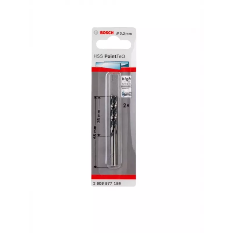 Bosch HSS PointTeQ sukiniai grąžtai, grąžtas, sukinis grąžtas, dešininis sukimasis, 3,2 mm, plienas, ketus, 3,6 cm