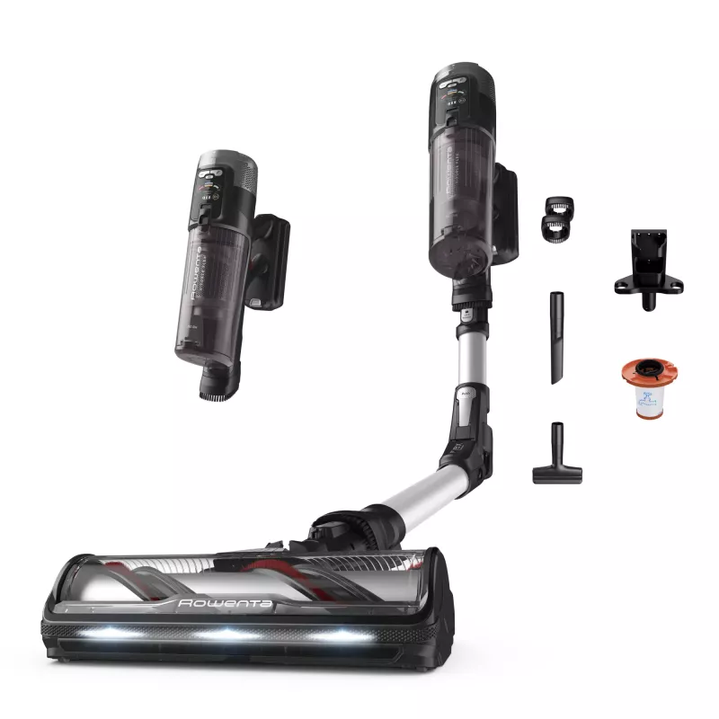 Belaidis vertikalus dulkių siurblys Rowenta X-Force Flex 13.60 RH9A36WV — iki 60 min. veikimo, 0,65 l be maišelio, cikloninis, violetinis
