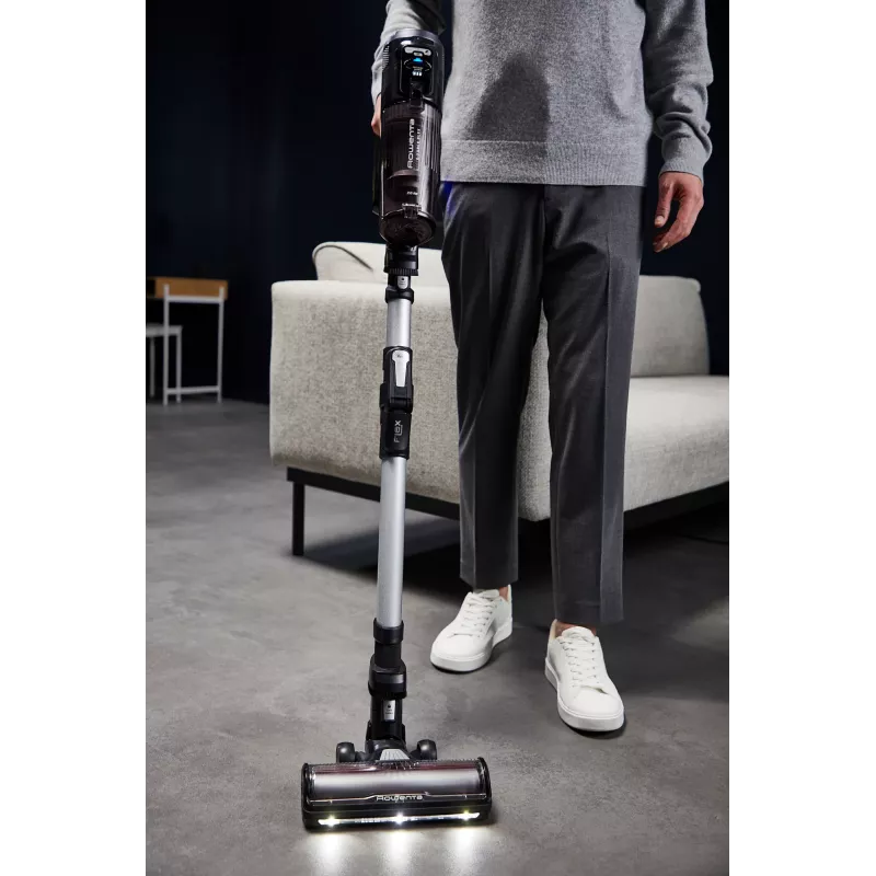 Belaidis vertikalus dulkių siurblys Rowenta X-Force Flex 13.60 RH9A36WV — iki 60 min. veikimo, 0,65 l be maišelio, cikloninis, violetinis