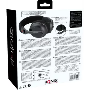 Konix PULSAR ausinės laidinės ir belaidės ant galvos žaidimams USB Type-C Bluetooth juodos