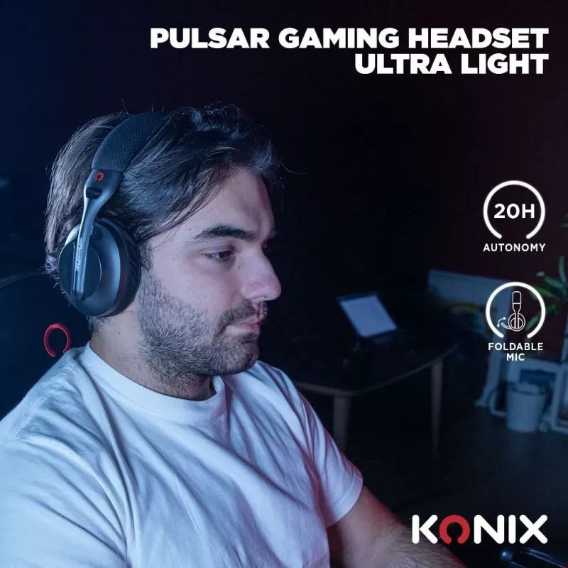 Konix PULSAR ausinės laidinės ir belaidės ant galvos žaidimams USB Type-C Bluetooth juodos