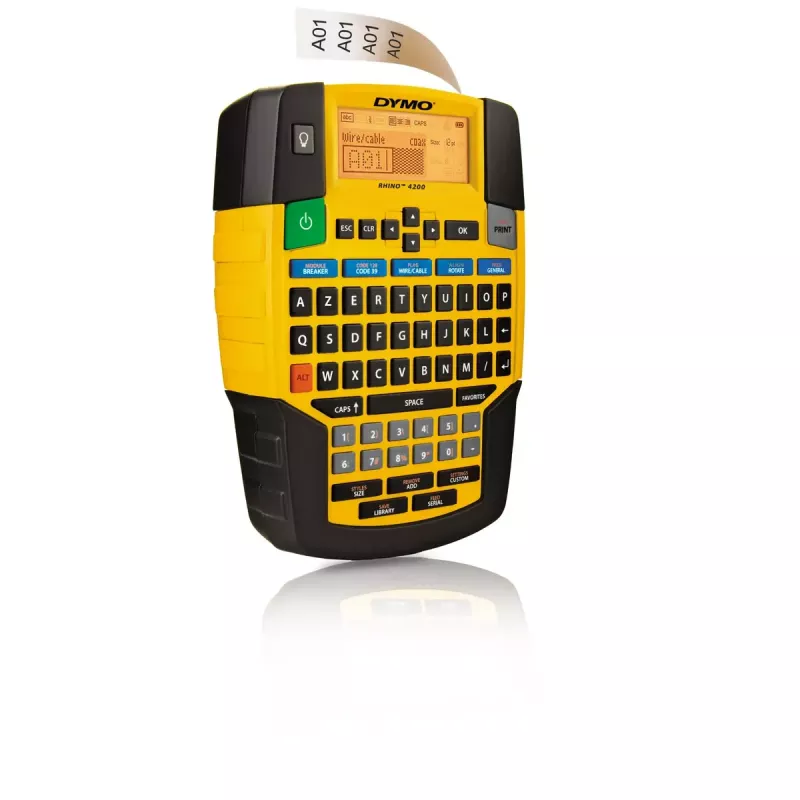 DYMO RHINO 4200 pramoninis etikečių spausdintuvas | AZERTY klaviatūra ir laiką taupantys spartieji klavišai | Patvarus etikečių spausdintuvas darbo vietoms ir intensyviems ženklinimo darbams