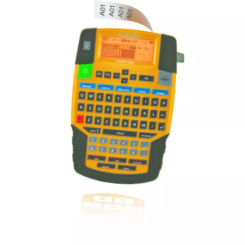 DYMO RHINO 4200 pramoninis etikečių spausdintuvas | AZERTY klaviatūra ir laiką taupantys spartieji klavišai | Patvarus etikečių spausdintuvas darbo vietoms ir intensyviems ženklinimo darbams