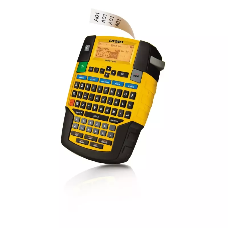 DYMO RHINO 4200 pramoninis etikečių spausdintuvas | AZERTY klaviatūra ir laiką taupantys spartieji klavišai | Patvarus etikečių spausdintuvas darbo vietoms ir intensyviems ženklinimo darbams