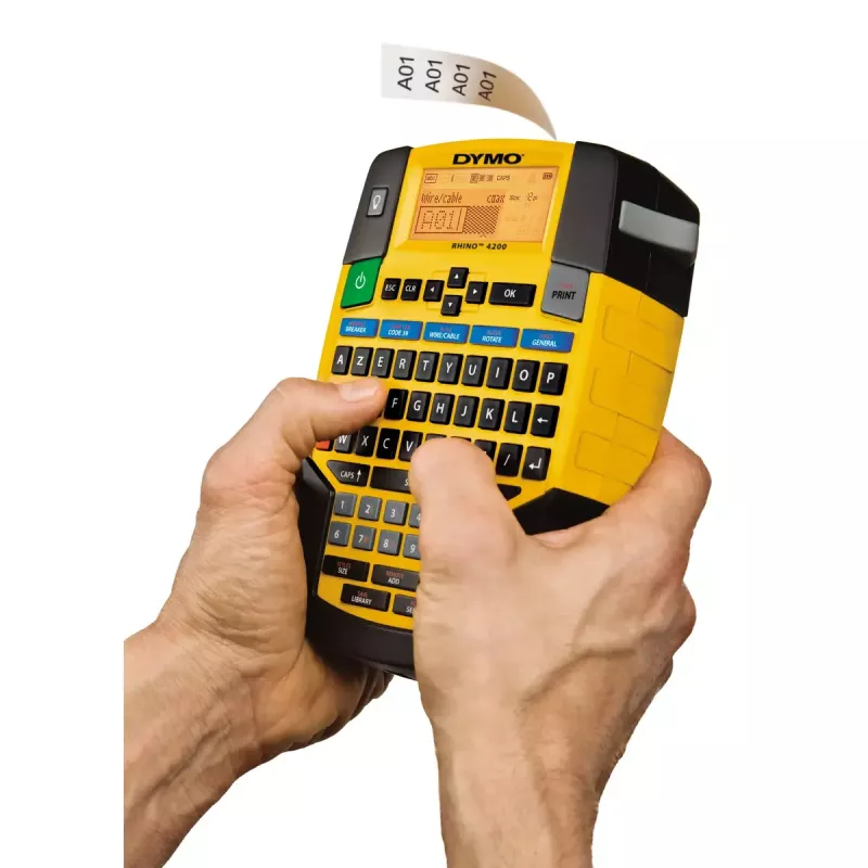 DYMO RHINO 4200 pramoninis etikečių spausdintuvas | AZERTY klaviatūra ir laiką taupantys spartieji klavišai | Patvarus etikečių spausdintuvas darbo vietoms ir intensyviems ženklinimo darbams