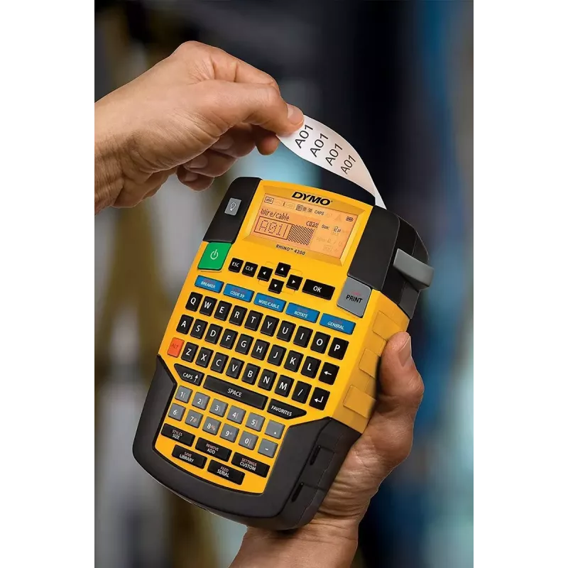 Etikečių spausdintuvas Dymo Rhino 4200 Wireless QWERTY — terminis perkėlimas, LED ekranas, Li‑Ion baterija, belaidis, 100 etikečių formatų