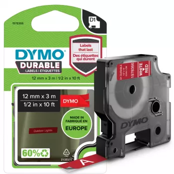 DYMO Autentiškos D1 Patvarios Etiketės | Juodas Spausdinimas Ant Raudonos Juostos | 12 Mm X 3 M | Žymėjimo Juosta Skirta LabelManager Žymekliams